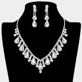 Crystal Rhinestone Bubbly Teardrop Necklace Clip on Earring Set - Madeline Love - Flyclothing LLC