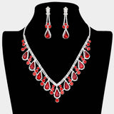Crystal Rhinestone Bubbly Teardrop Necklace Clip on Earring Set - Madeline Love - Flyclothing LLC