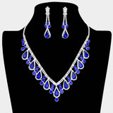 Crystal Rhinestone Bubbly Teardrop Necklace Clip on Earring Set - Madeline Love - Flyclothing LLC