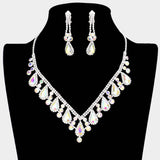 Crystal Rhinestone Bubbly Teardrop Necklace Clip on Earring Set - Madeline Love - Flyclothing LLC