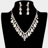 Crystal Rhinestone Bubbly Teardrop Necklace Clip on Earring Set - Madeline Love - Flyclothing LLC