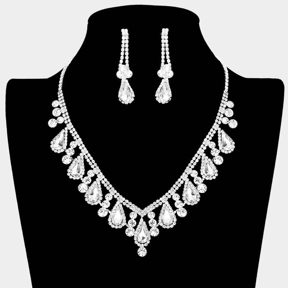 Teardrop Stone Accented Rhinestone Necklace - Madeline Love - Flyclothing LLC