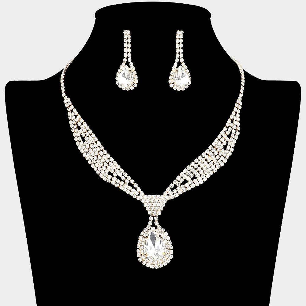 Rhinestone Pave Teardrop Collar Necklace - Madeline Love - Flyclothing LLC