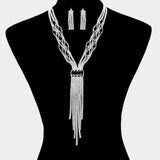 Rhinestone Trim Crystal Oval Fringe Necklace - Madeline Love - Flyclothing LLC