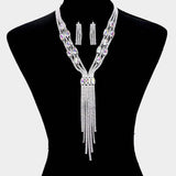 Rhinestone Trim Crystal Oval Fringe Necklace - Madeline Love - Flyclothing LLC