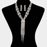 Rhinestone Trim Crystal Oval Fringe Necklace - Madeline Love - Flyclothing LLC