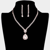 Teardrop Crystal Rhinestone Necklace Earring Set - Madeline Love - Flyclothing LLC