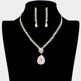 Teardrop Crystal Rhinestone Necklace Earring Set - Madeline Love - Flyclothing LLC
