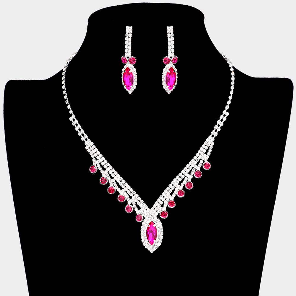 Round Marquise Stone Accented Rhinestone Necklace - Madeline Love - Flyclothing LLC