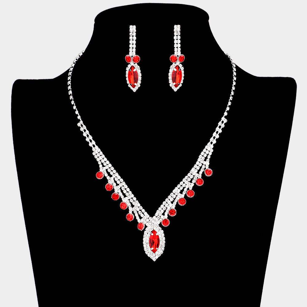 Round Marquise Stone Accented Rhinestone Necklace - Madeline Love - Flyclothing LLC