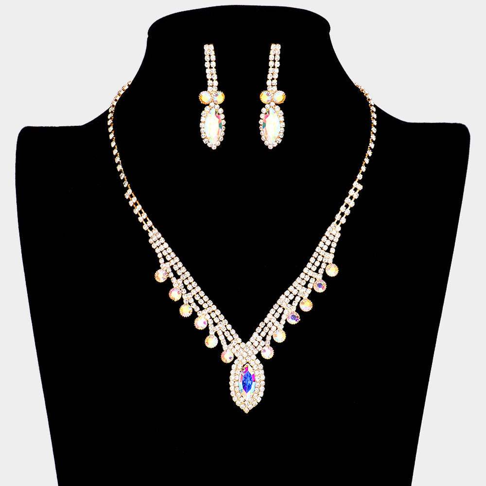 Round Marquise Stone Accented Rhinestone Necklace - Madeline Love - Flyclothing LLC