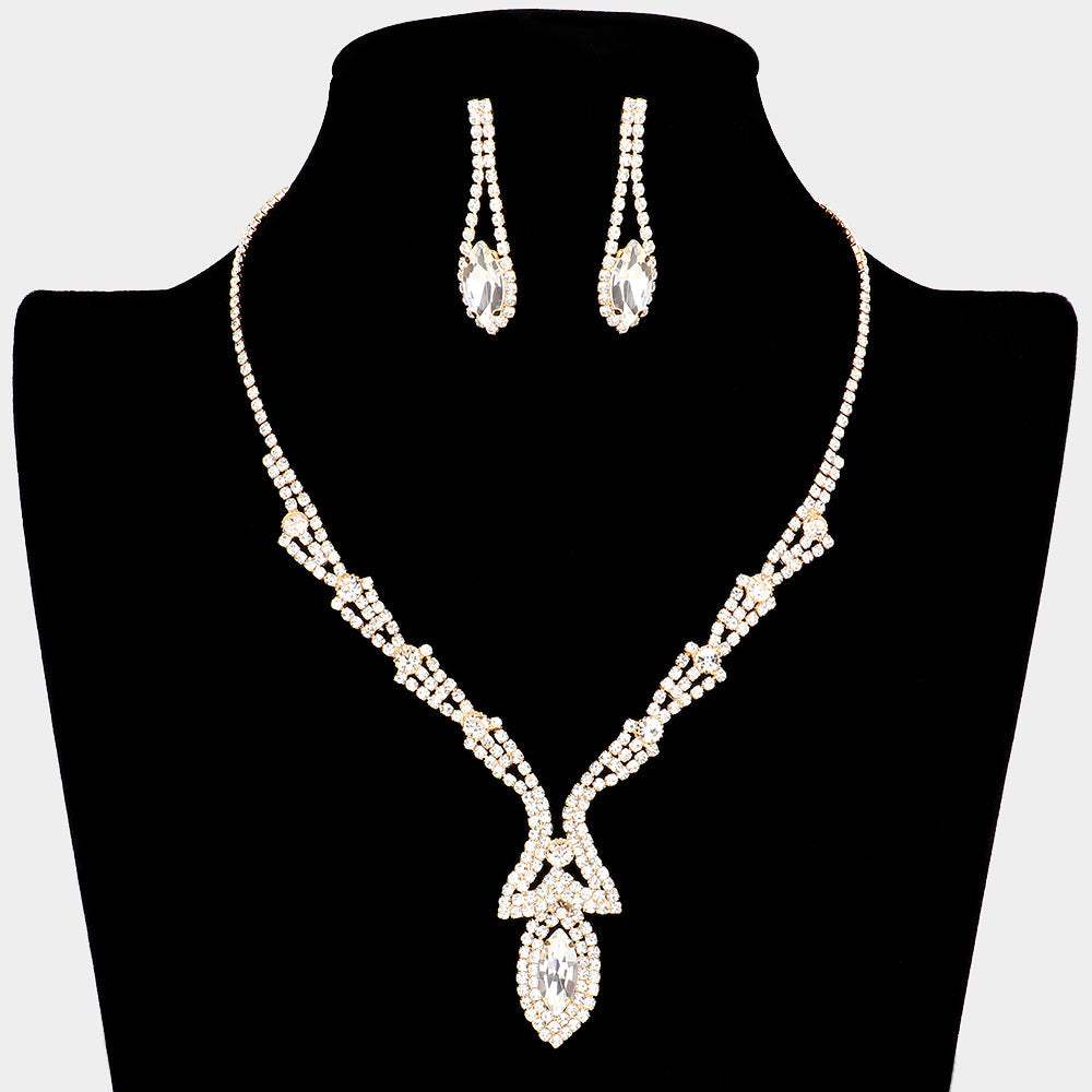 Marquise Stone Accented Rhinestone Necklace - Madeline Love - Flyclothing LLC