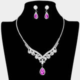 Teardrop Stone Accented Rhinestone Necklace - Madeline Love - Flyclothing LLC