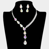 Teardrop Crystal Rhinestone Necklace Earring Set - Madeline Love - Flyclothing LLC