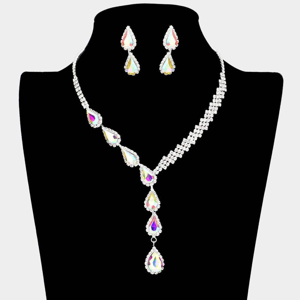 Teardrop Crystal Rhinestone Necklace Earring Set - Madeline Love - Flyclothing LLC