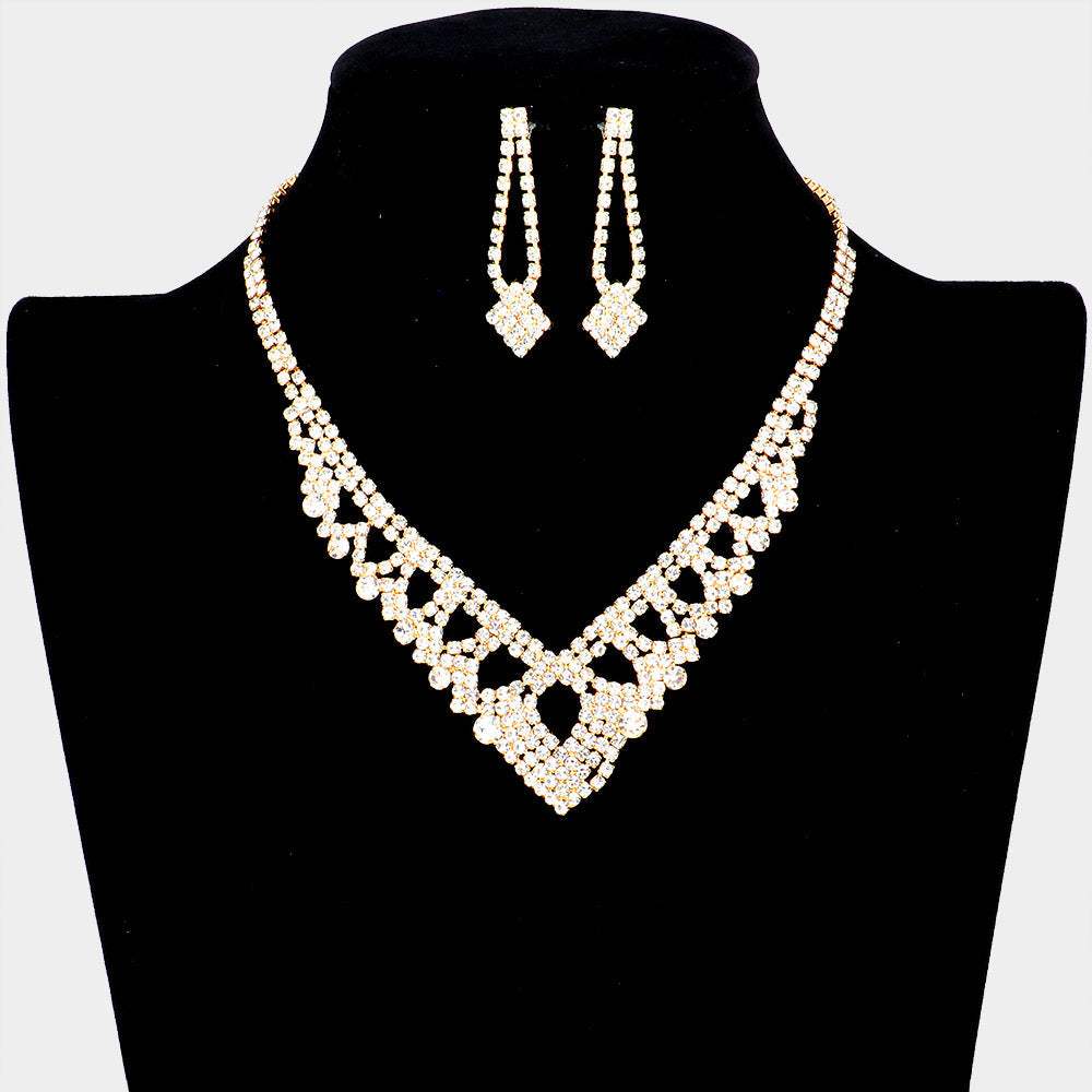 Round Stone Pointed Rhinestone Necklace - Madeline Love - Flyclothing LLC
