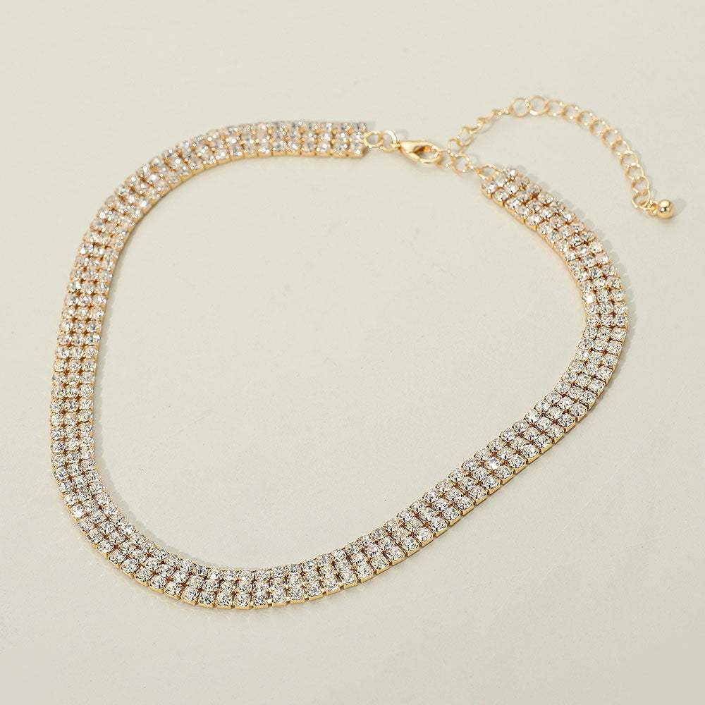 Gold Dipped Triple Row Rhinestone Necklace - Madeline Love - Flyclothing LLC