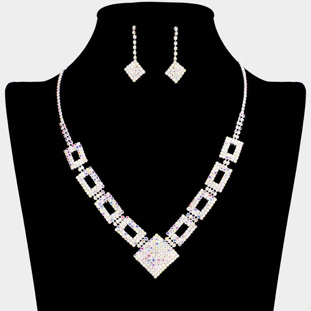 Rhinestone Pave Square Open Rectangle Necklace - Madeline Love - Flyclothing LLC