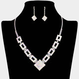 Rhinestone Pave Square Open Rectangle Necklace - Madeline Love - Flyclothing LLC