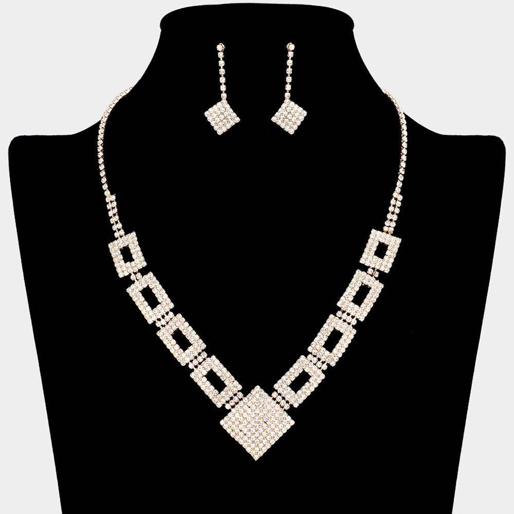 Rhinestone Pave Square Open Rectangle Necklace - Madeline Love - Flyclothing LLC