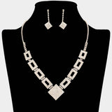 Rhinestone Pave Square Open Rectangle Necklace - Madeline Love - Flyclothing LLC
