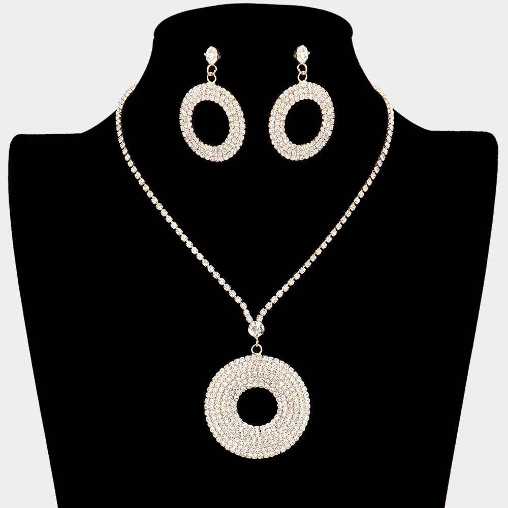Rhinestone Pave Open Circle Rhinestone Necklace - Madeline Love - Flyclothing LLC