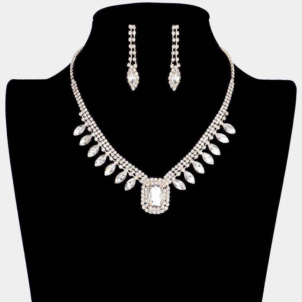 Emerald Cut Stone Centered Rhinestone Necklace - Madeline Love - Flyclothing LLC