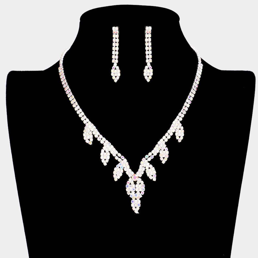 Rhinestone Pave Marquise Accented Necklace Earring Set - Madeline Love - Flyclothing LLC