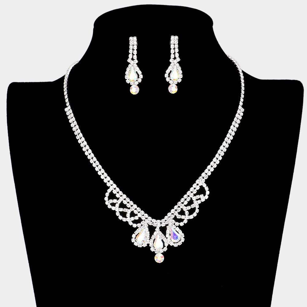 Teardrop Stone Accented Rhinestone Pave Necklace - Madeline Love - Flyclothing LLC