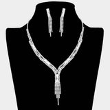 Rectangle Stone Accented Rhinestone Fringe Tip Necklaces - Madeline Love - Flyclothing LLC