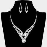 Teardrop Stone Accented Rhinestone Paved V Shape Necklace - Madeline Love - Flyclothing LLC