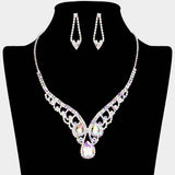 Teardrop Stone Accented Rhinestone Paved V Shape Necklace - Madeline Love - Flyclothing LLC
