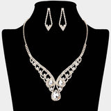 Teardrop Stone Accented Rhinestone Paved V Shape Necklace - Madeline Love - Flyclothing LLC