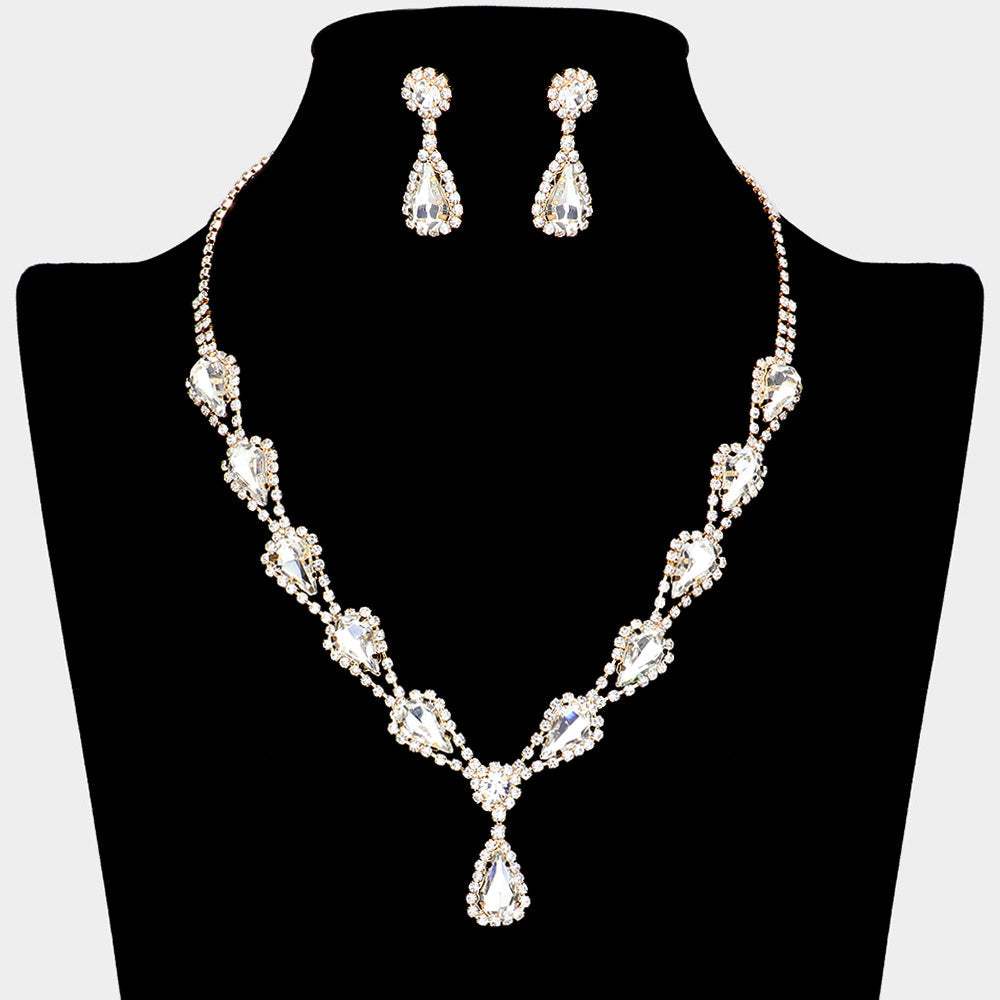 Teardrop Rhinestone Accented Necklace - Madeline Love - Flyclothing LLC
