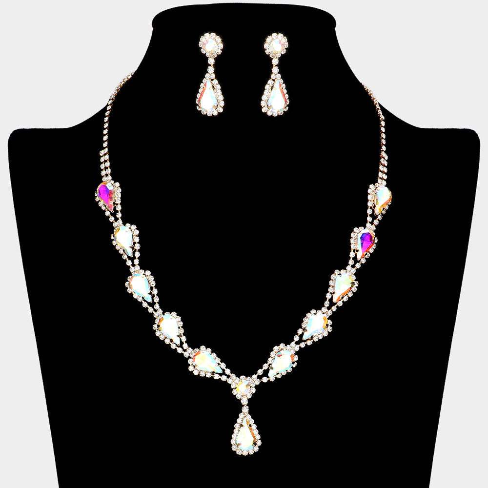 Teardrop Rhinestone Accented Necklace - Madeline Love - Flyclothing LLC
