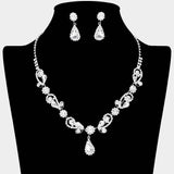 Teardrop Pendant Flower Pointed Rhinestone Paved Necklace - Madeline Love - Flyclothing LLC