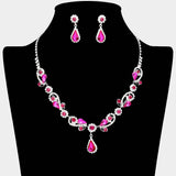 Teardrop Pendant Flower Pointed Rhinestone Paved Necklace - Madeline Love - Flyclothing LLC
