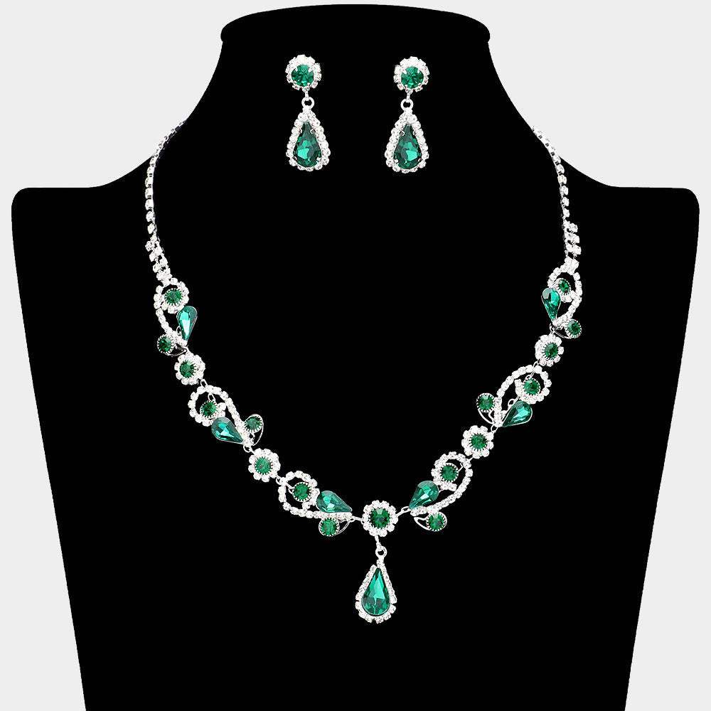 Teardrop Pendant Flower Pointed Rhinestone Paved Necklace - Madeline Love - Flyclothing LLC