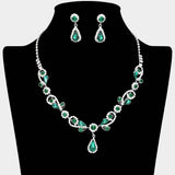 Teardrop Pendant Flower Pointed Rhinestone Paved Necklace - Madeline Love - Flyclothing LLC