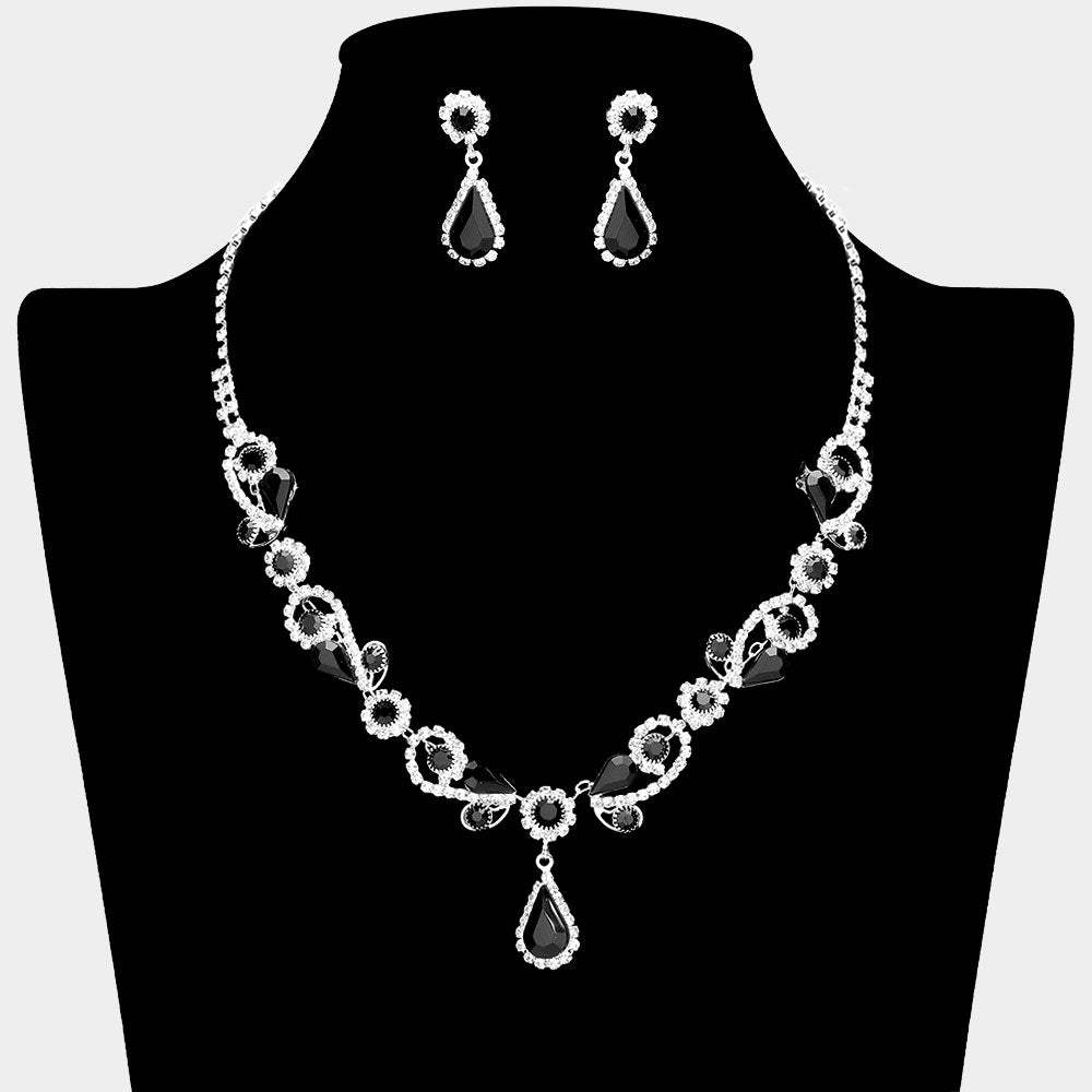Teardrop Pendant Flower Pointed Rhinestone Paved Necklace - Madeline Love - Flyclothing LLC