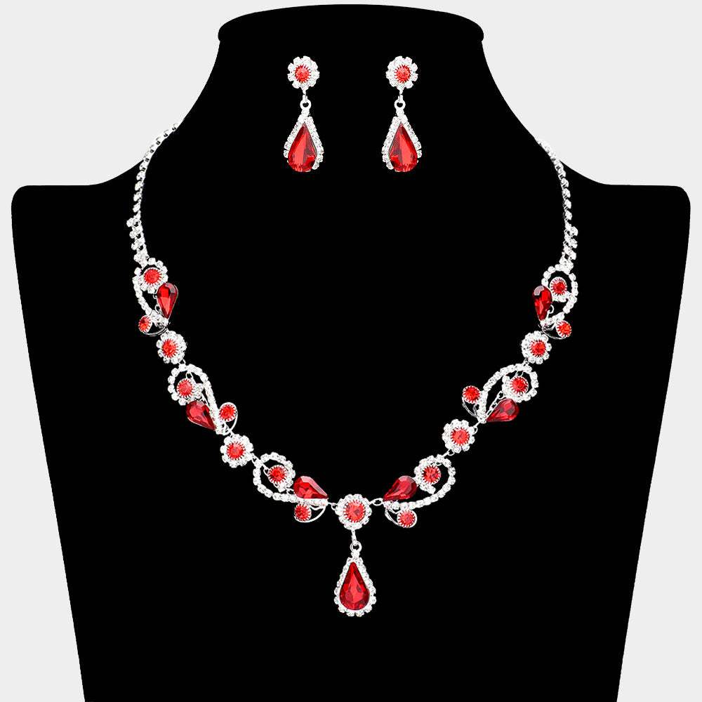 Teardrop Pendant Flower Pointed Rhinestone Paved Necklace - Madeline Love - Flyclothing LLC