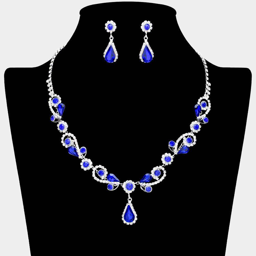 Teardrop Pendant Flower Pointed Rhinestone Paved Necklace - Madeline Love - Flyclothing LLC