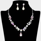 Teardrop Pendant Flower Pointed Rhinestone Paved Necklace - Madeline Love - Flyclothing LLC