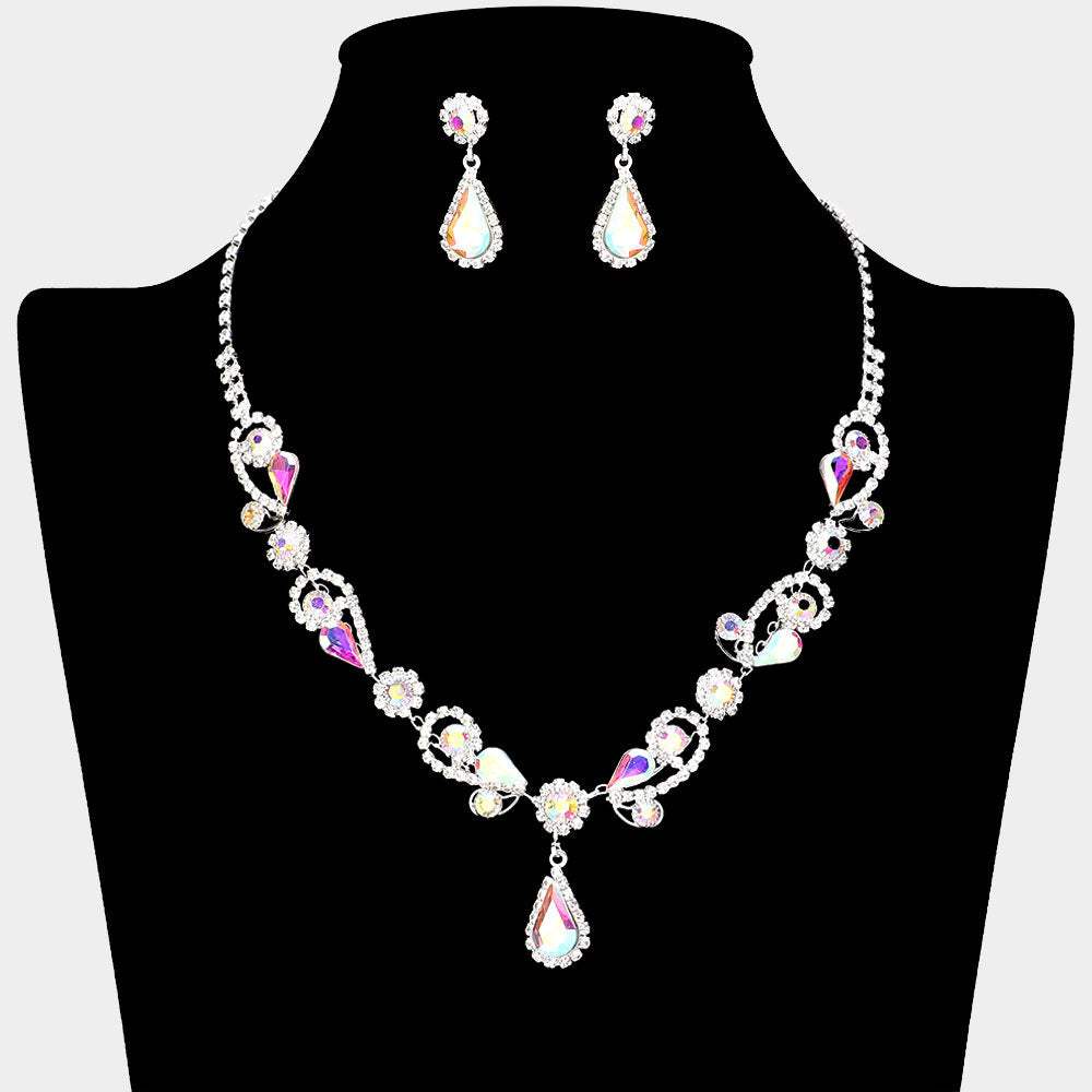 Teardrop Pendant Flower Pointed Rhinestone Paved Necklace - Madeline Love - Flyclothing LLC