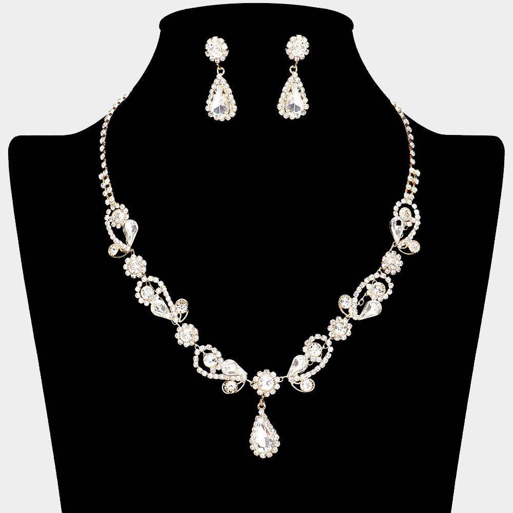 Teardrop Pendant Flower Pointed Rhinestone Paved Necklace - Madeline Love - Flyclothing LLC
