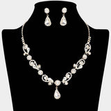 Teardrop Pendant Flower Pointed Rhinestone Paved Necklace - Madeline Love - Flyclothing LLC
