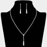 Round Stone Accented Rhinestone Paved Y Necklace - Madeline Love - Flyclothing LLC