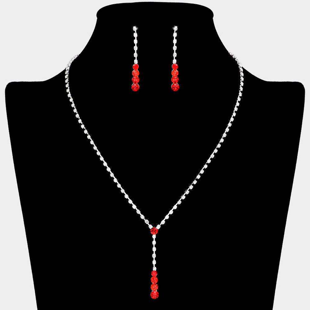 Round Stone Accented Rhinestone Paved Y Necklace - Madeline Love - Flyclothing LLC