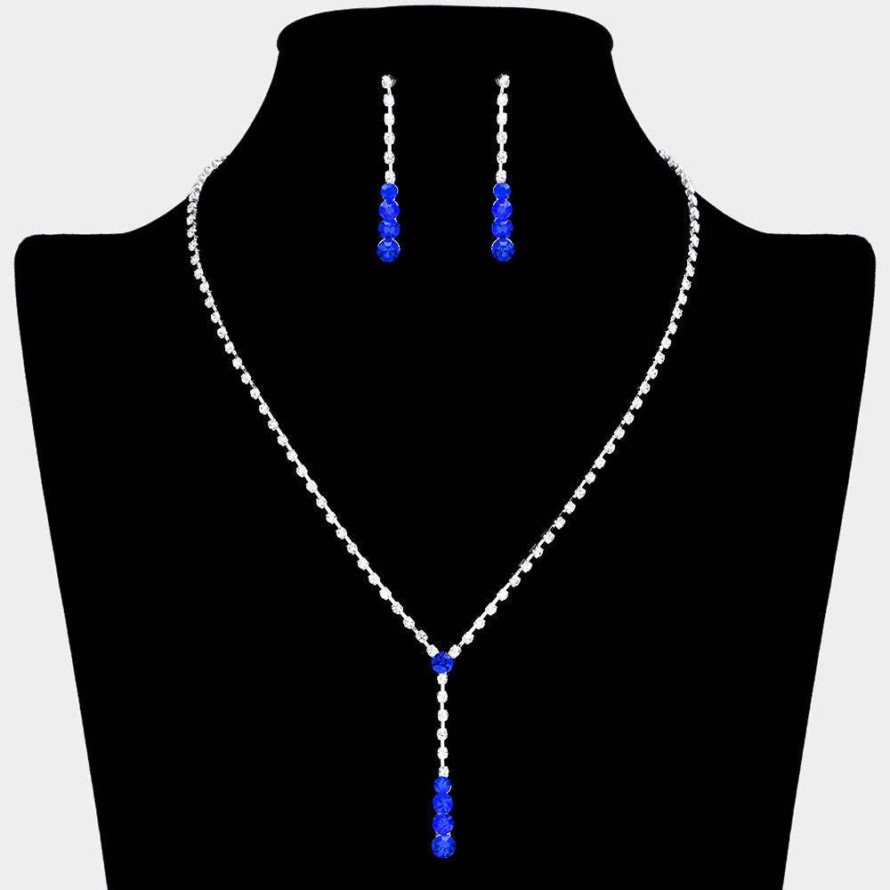 Round Stone Accented Rhinestone Paved Y Necklace - Madeline Love - Flyclothing LLC