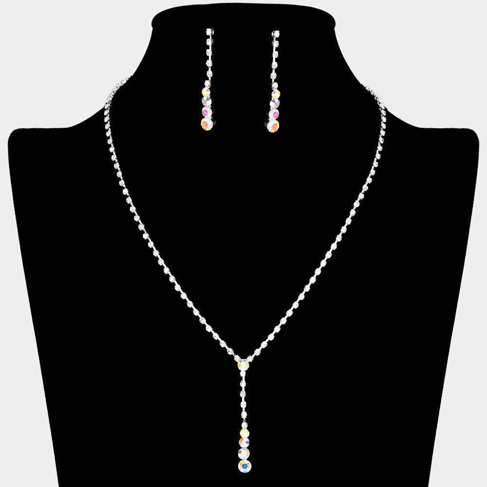Round Stone Accented Rhinestone Paved Y Necklace - Madeline Love - Flyclothing LLC